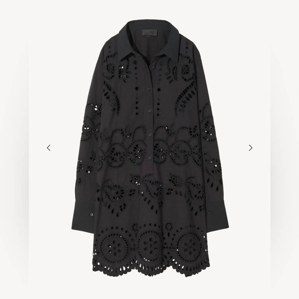 Nili Lotan ‘Mathilde’ Embroidered Black Poplin Dress